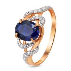 Кольцо из красного золота р. 16,5 585Gold 101010039, сапфир искусственный\бриллиант