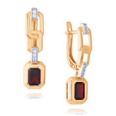 Серьги подвески из красного золота ADAMAS 24041020/01-А50Д-655, гранат/фианит АДАМАС