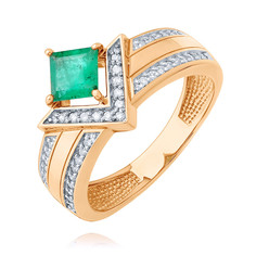 Кольцо из красного золота р. 17,5 ADAMAS 14040454/01-А50Д-433, изумруд/бриллиант АДАМАС