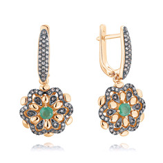 Серьги подвески из красного золота ADAMAS 24041143/01-А50Ч-483, изумруд/бриллиант АДАМАС