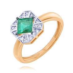 Кольцо из красного золота р. 16,5 ADAMAS 14040769/01-А50ДЧ-433, изумруд/бриллиант АДАМАС