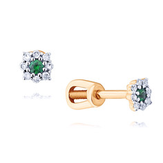 Серьги пусеты из красного золота ADAMAS 2157517/02-А50Д-433, изумруд/бриллиант АДАМАС