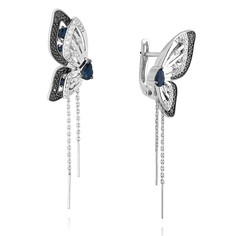 Серьги подвески из белого золота ADAMAS 24041369/01-А51ДЧ-481, сапфир/бриллиант АДАМАС