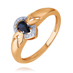 Кольцо из красного золота р. 16,5 ADAMAS 14041472/01-А50ДЧ-432, сапфир/бриллиант АДАМАС