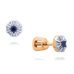 Серьги пусеты из красного золота ADAMAS 21041479/01-А50ДЧ-432, сапфир/бриллиант АДАМАС
