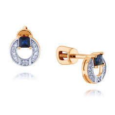 Серьги пусеты из красного золота ADAMAS 21041673/01-А50Д-432, сапфир/бриллиант АДАМАС