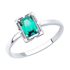 Кольцо из белого золота р. 18 SOKOLOV 716501-3, изумруд искусственный