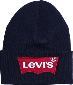 Шапка унисекс Levis Oversized Logo Beanie темно-синяя, one size Levis®