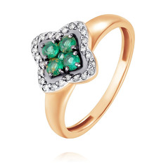 Кольцо из красного золота р. 17,5 ADAMAS 14041357/01-А50ДЧ-433, изумруд/бриллиант АДАМАС