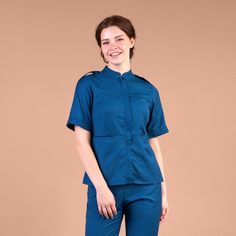 Рубашка медицинская женская NoBrand TZ400 синяя 52 RU