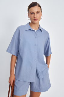 Рубашка женская Finn Flare BAS-100138 голубая XL