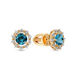 Серьги пусеты из красного золота 585Gold 202009520, топаз/фианит