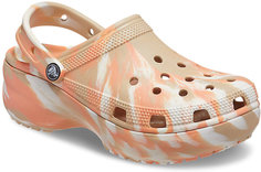 Шлепанцы женские Crocs Classic Platform Marbled ClogW Chai/Mlt оранжевые 6 US