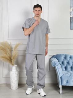 Рубашка медицинская мужская Медицинский Мир Хирург-т серая 48 RU