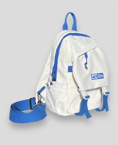 Сумка-рюкзак женская 9215-txt белая/синяя, 30х19х12 см No Brand