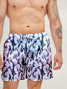Повседневные шорты мужские Пингвины серые XL No Brand