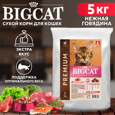 Сухой корм для кошек BIG CAT, для взрослых всех пород, Нежная говядина, 5 кг Зоогурман