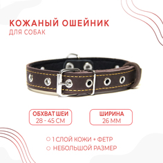 Ошейник для собак средних пород, обхват 28-45 см, Коричневый, натуральная кожа фетр No Brand