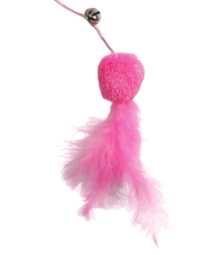 Игрушка для кошек Пижон Дразнилка-удочка с мягким шариком и перьями розовая