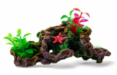 Грот для аквариума ГРОТАКВА Риф с растениями, коричневая, керамика, 15x10x8 см