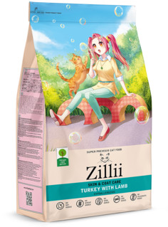Сухой корм для кошек Zillii Здоровье кожи и шерсти, индейка, ягненок, 2 кг
