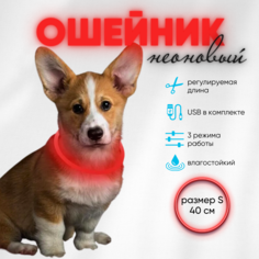 Ошейник для собак ZDK Walk со светодиодами, цвет красный, оптоволокно, 40 см