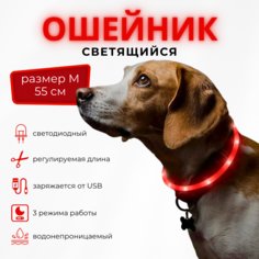 Ошейник для собак ZDK Walk с LED-подсветкой, красный, силикон, 55 см