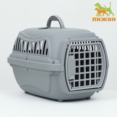 Переноска для животных Пижон, серая, пластик, 47х32,5х30 см