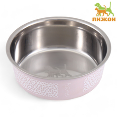 Миска для животных Пижон, розовая, металл, 300 мл