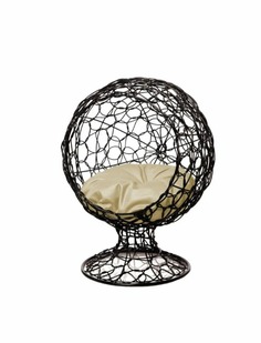 Домик для животных с бежевой подушкой, чёрный, металл, ротанг, 48х50х48 см No Brand