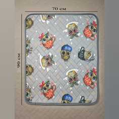 Пеленка для животных МамиРад Совы на сером, многоразовая, серая, трикотаж, 90x70 см