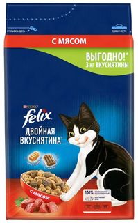 Сухой корм для кошек Felix Двойная вкуснятина, с мясом, 3 кг