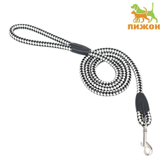 Поводок для собак Пижон, круглый Рябь, черный, белый, экокожа, 120 х 1,2 см