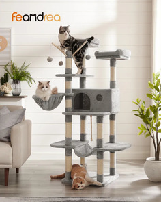 Комплекс для кошек FEANDREA с когтеточкой, лежанкой, серый, ДСП, плюш, сизаль, 50x50x164см