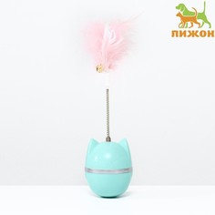 Игрушка-неваляшка "Перьевой взрыв" для кошек, 20 см, голубая Пижон