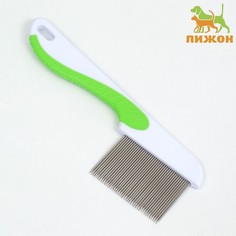 Расческа для шерсти 15,6 х 5,3 см, длинные зубья 3,4 см, бело-зеленая Пижон