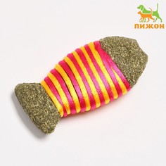 Игрушка для кошек из кошачьей мяты "Полосатая рыбка", 7 см, желтая/розовая Пижон