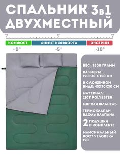 Спальный мешок MirCamping MIR-007 зеленый, 150х220 см