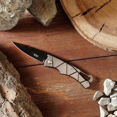 Нож складной Геометрия лезвие черное 6,4см, рукоять под металл, карабин, 15см No Brand