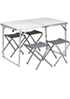 Стол туристический складной 120х60х70 Белый c 4 стульями No Brand
