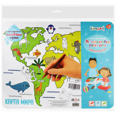 Коврик-раскраска Бумба Карта мира животные многоразовый L 44.5x34.5 см