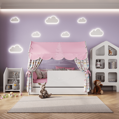 Детская кроватка 85х163.5х155 см, БазисВуд "Сладкий сон" с текстилем и ящиком, вход слева