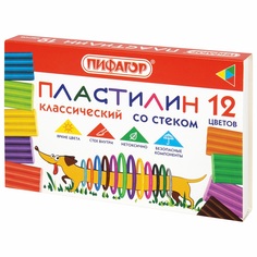 Набор из 8 шт, Пластилин классический ПИФАГОР "Веселая такса", 12 цветов, 180 г, СО СТЕКОМ