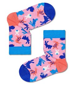 Детские носки Kids Bunny Sock с разноцветными зайчиками Happy socks розовый 2-3Y