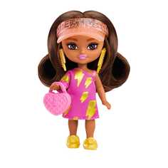 Кукла Barbie Extra Mini Minis в платье с молниями, с аксессуарами и подставкой, HPH20