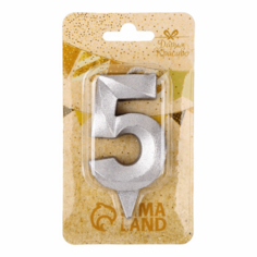 Свеча праздничная Страна Карнавалия Грань цифра 5 7,8 см серебряный металлик