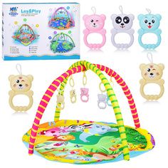 Коврик развивающий с игрушками-погремушками для малышей OUBAOLOON 777-8 "Слоник"