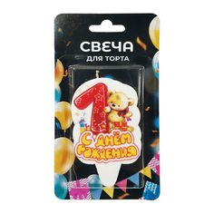 Свеча для торта Цифра 1 Мишка 4 х 8 см Без бренда