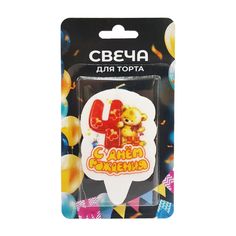 Свеча для торта Цифра 4 Мишка 4 х 8 см Без бренда