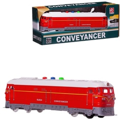 Поезд-локомотив Junfa красный пластмасовый фрикционный свет звук Abtoys RJ024/красный